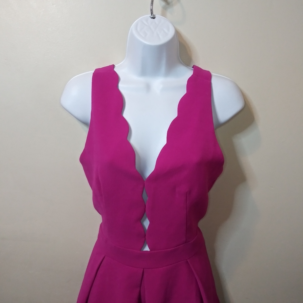 Adelyn Rae Sexy Fuschia Scalloped Peek-A-Boo Bodice Skater Style Dress - Picture 5 of 13